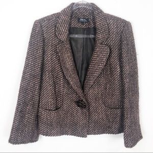TRIBAL BROWN TWEED BUTTON FRONT BLAZER